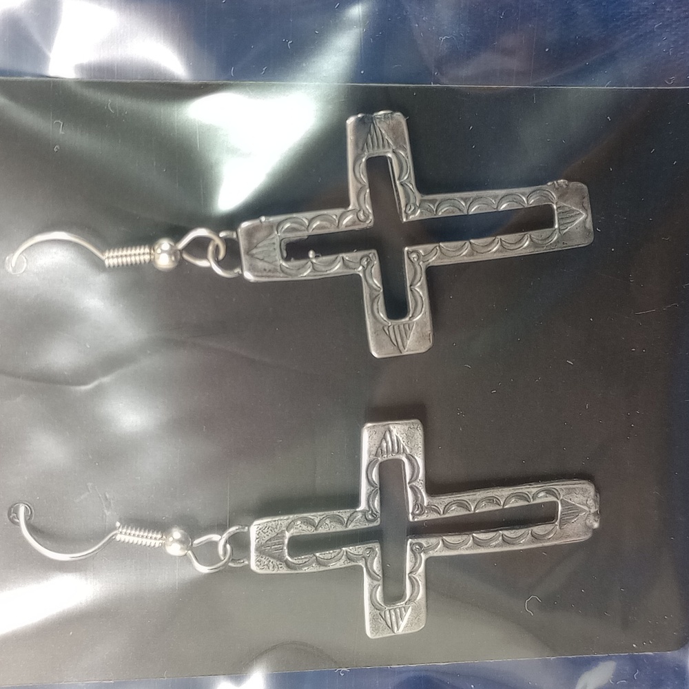 Sterling Silver Cross Dangle Earrings - Picture 10 of 10
